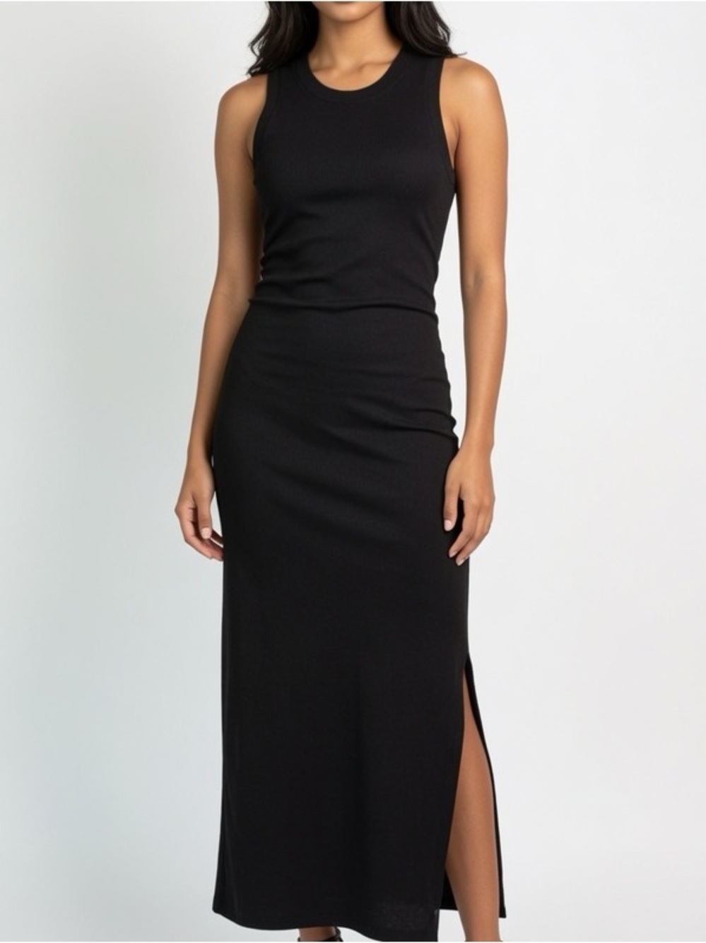 Apana a sleeveless black column athletic maxi dress small